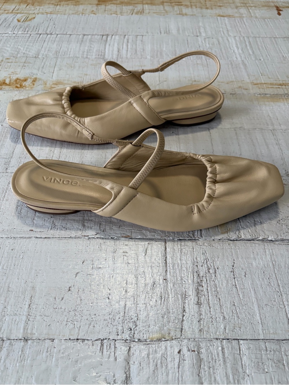 Vince Venice Slingback Flats size 7 EU 37 Macadamia Beige Leather Square Toe